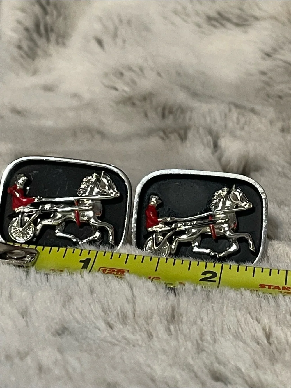 SWANK Silver-Tone Equestrian Cufflinks with Black and Red Accents